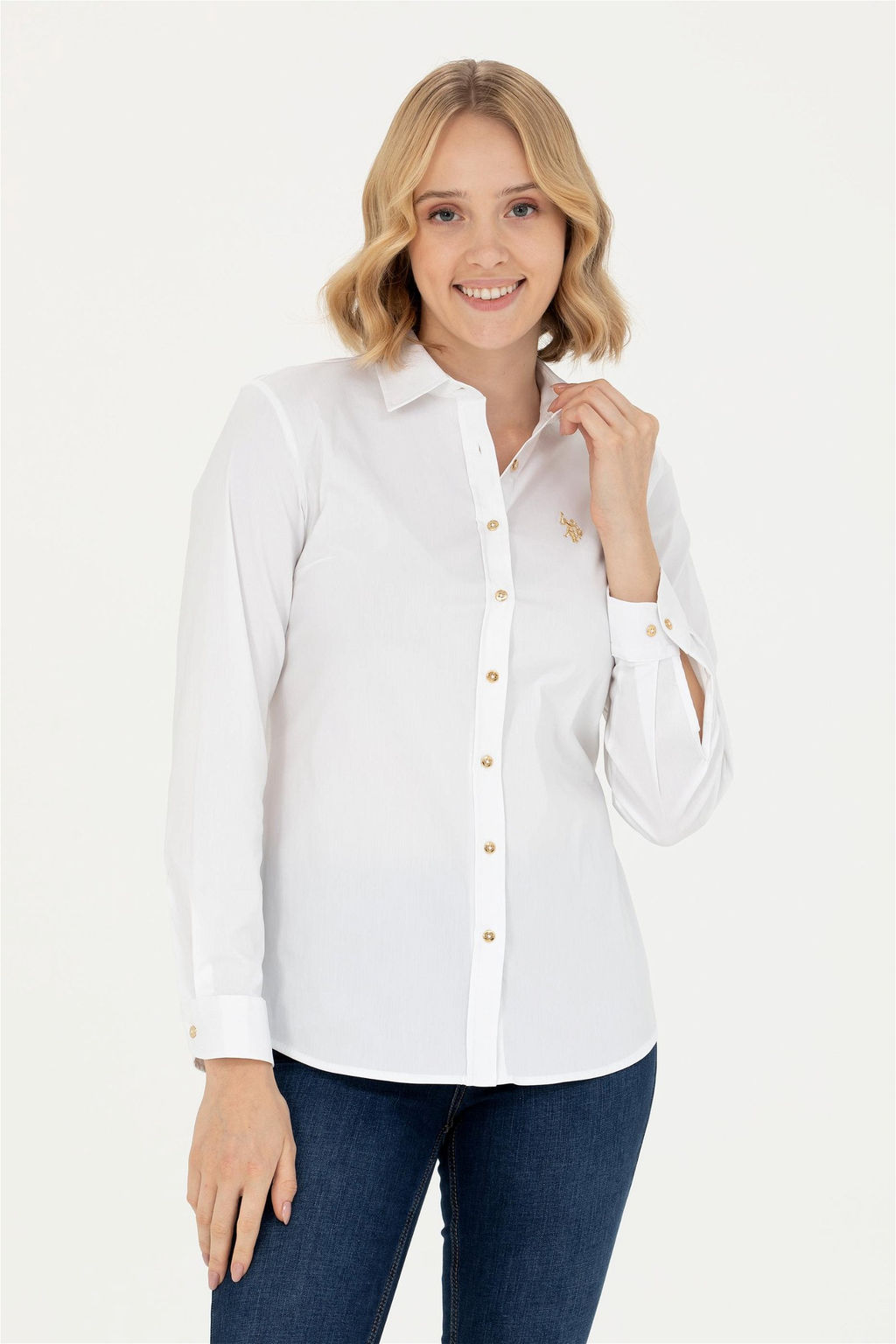 Женская белая базовая рубашка с длинным рукавом - U.s. polo assn фото 8