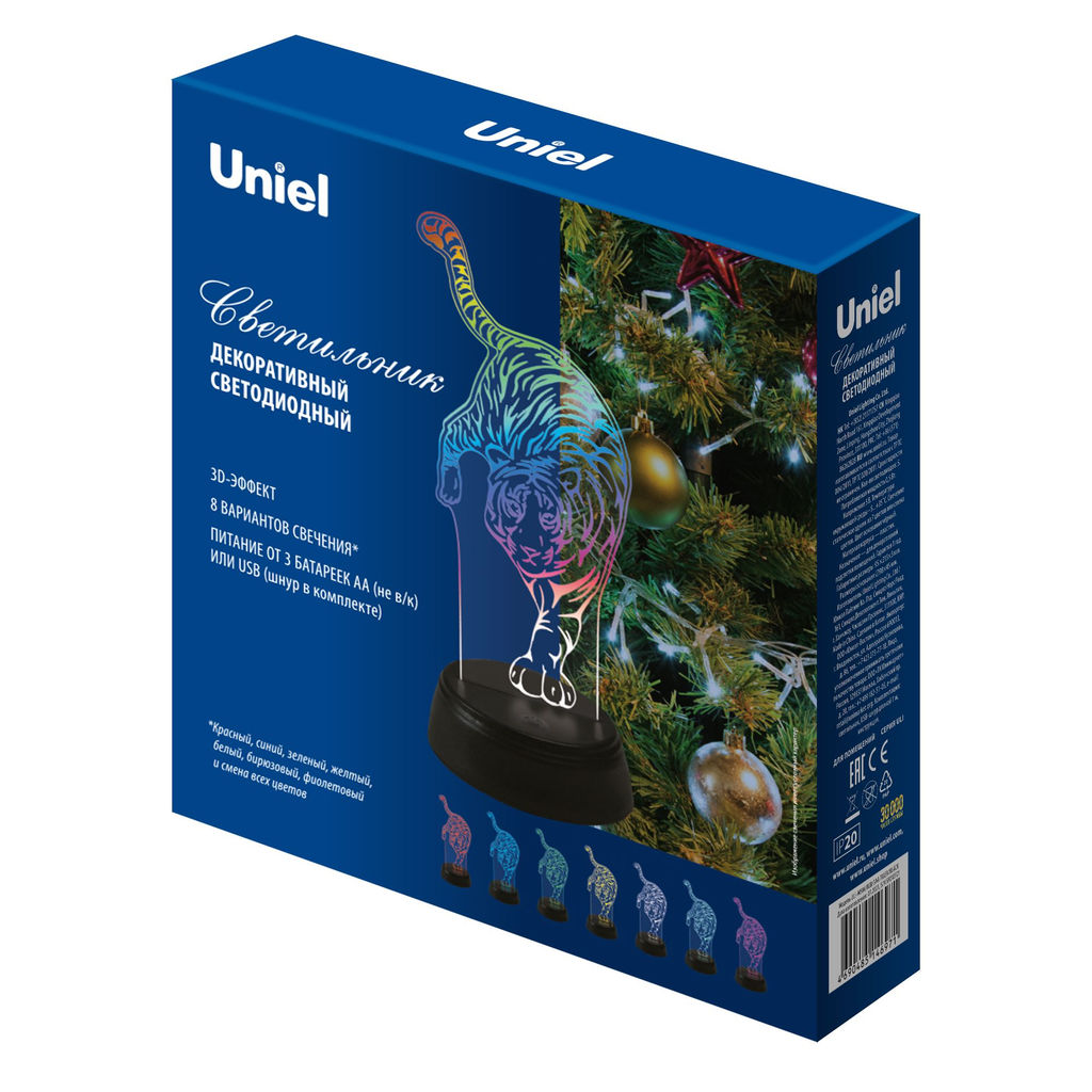 ULI-M506 RGB/3AA TIGER/BLACK Светильник декоративный с эффектом 3D Тигр, на батарейках 3AA (не в/к). 1 светодиод. RGB свет. TM Uniel