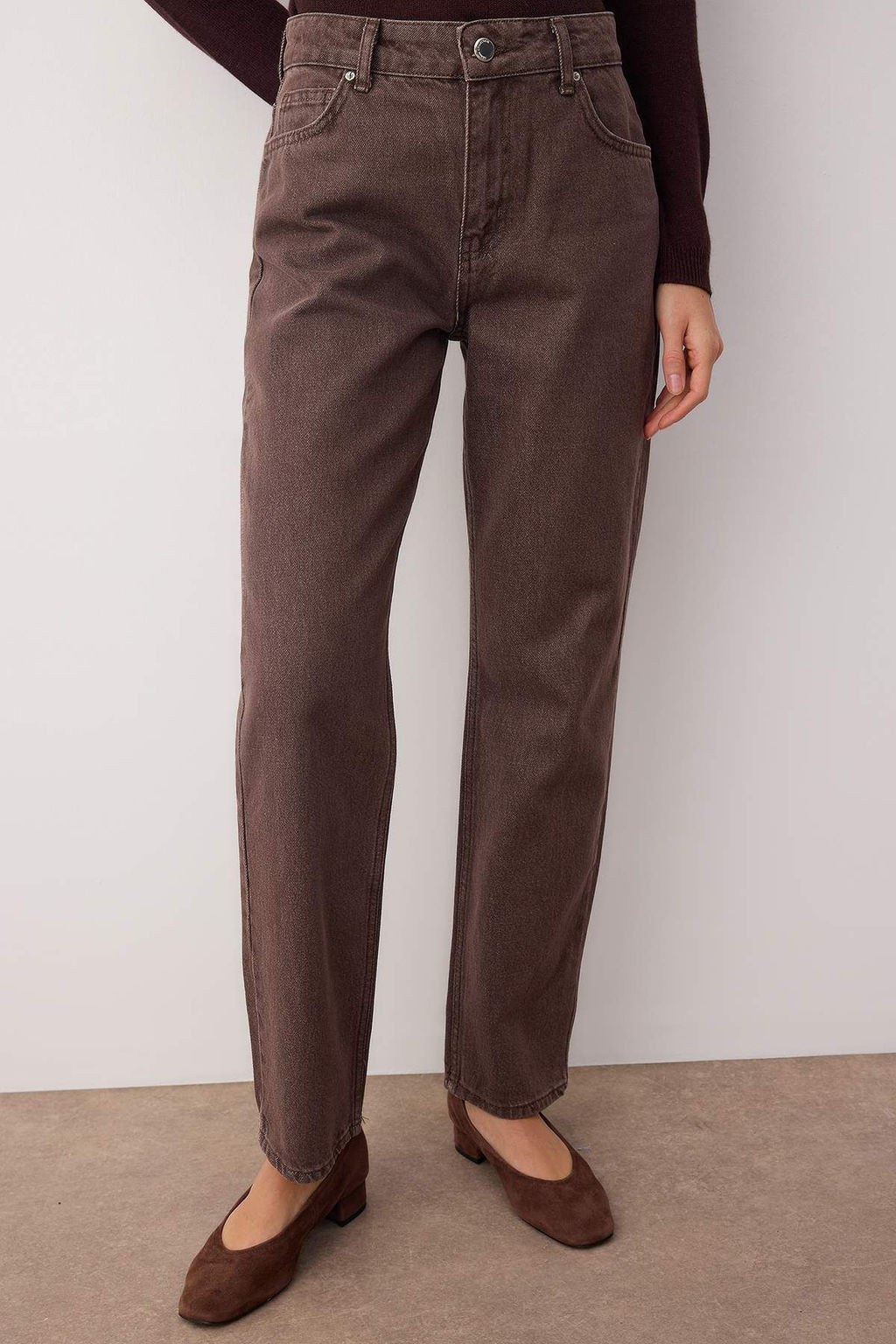 Kahverengi Vintage Y?kama Yuksek Bel Duz Paca Straight Jeans TWOAW26JE00127 - Trendyolmilla фото 3