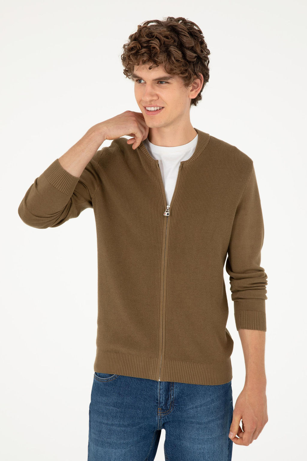Мужской базовый трикотажный кардиган цвета хаки - U.s. polo assn фото 10