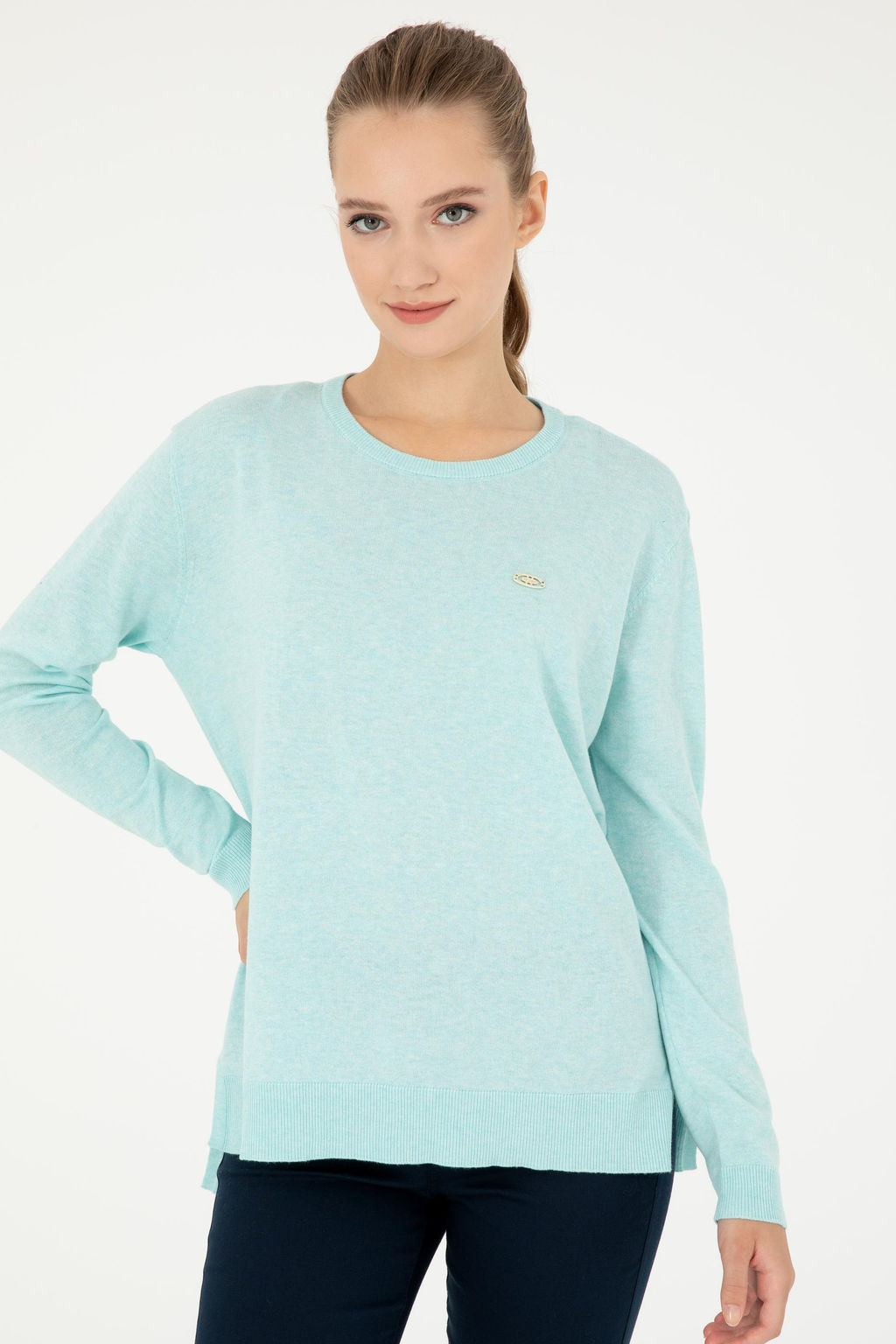 Свитер женский U.S. Polo Assn с круглым вырезом водно-зеленый хлопок  фото 10