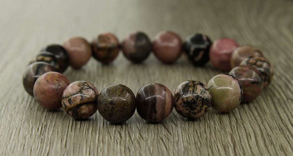 Родонит темно-розовый 10мм, браслет "Классика" длина 16см