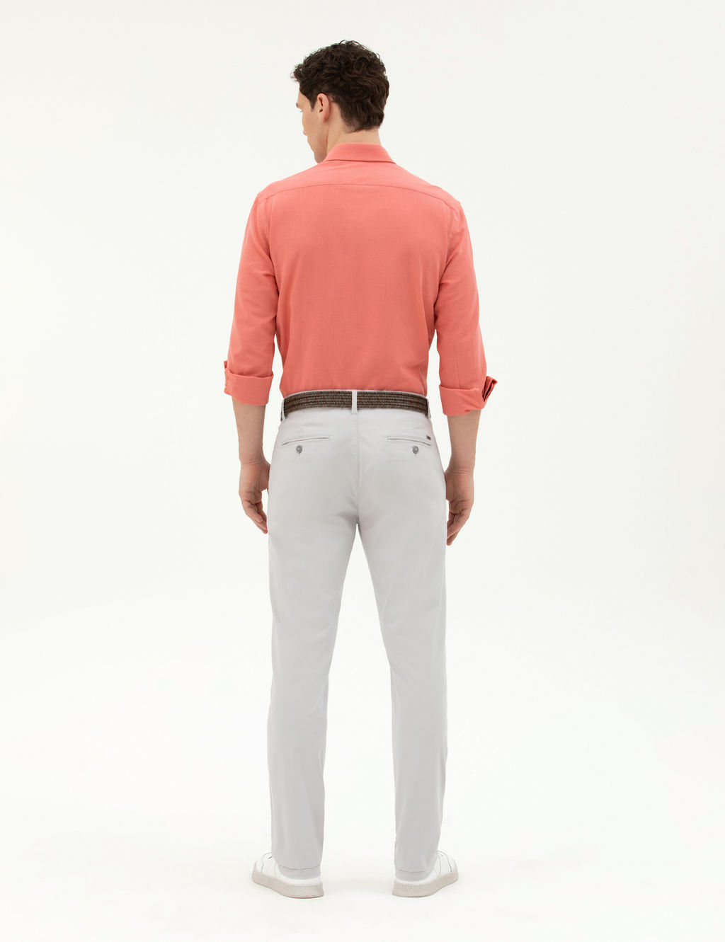 A__k Gri Regular Fit Basic Kanvas Pantolon