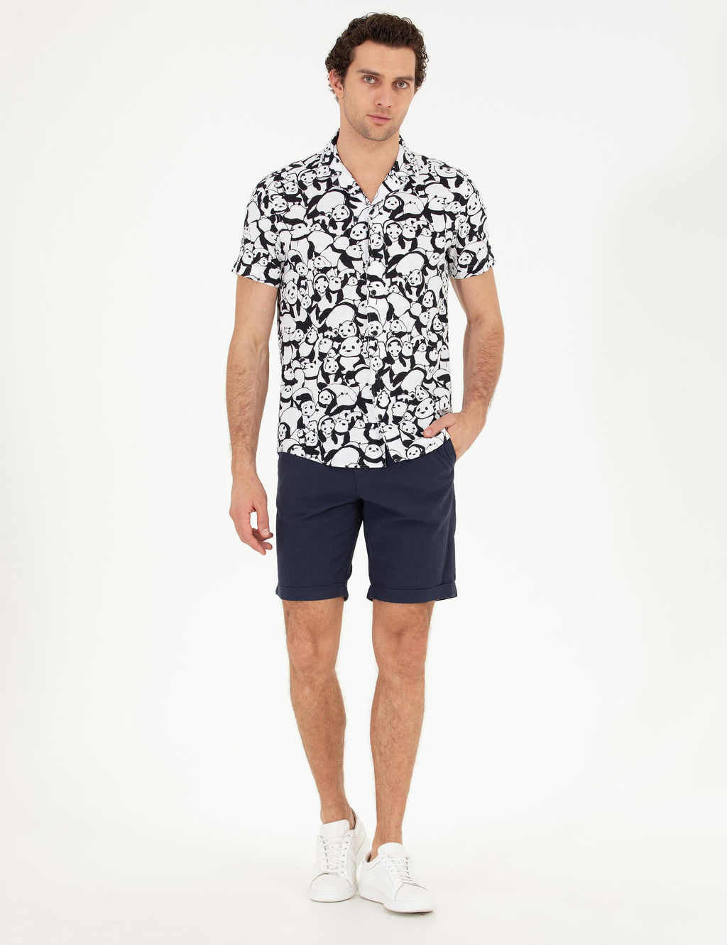 Черная рубашка узкого кроя из смесового льна с коротким рукавом - Cacharel фото 4