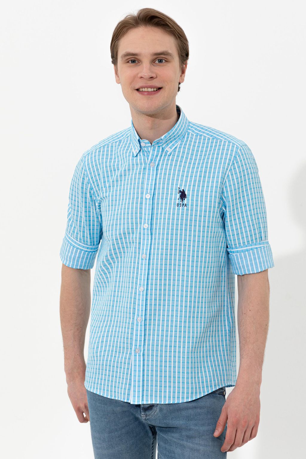 U. S. Polo Assn Мужская бирюзовая рубашка с длинным рукавом - U.s. polo assn фото 2