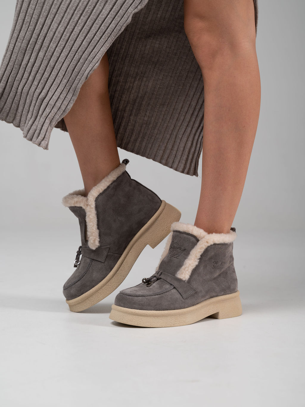 Ботинки 307.florida be.Серый замок замша/шерсть
