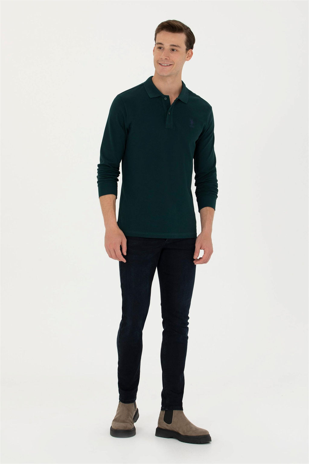 U. S. Polo Assn Мужская темно-зеленая базовая толстовка с воротником поло - U.s. polo assn фото 11