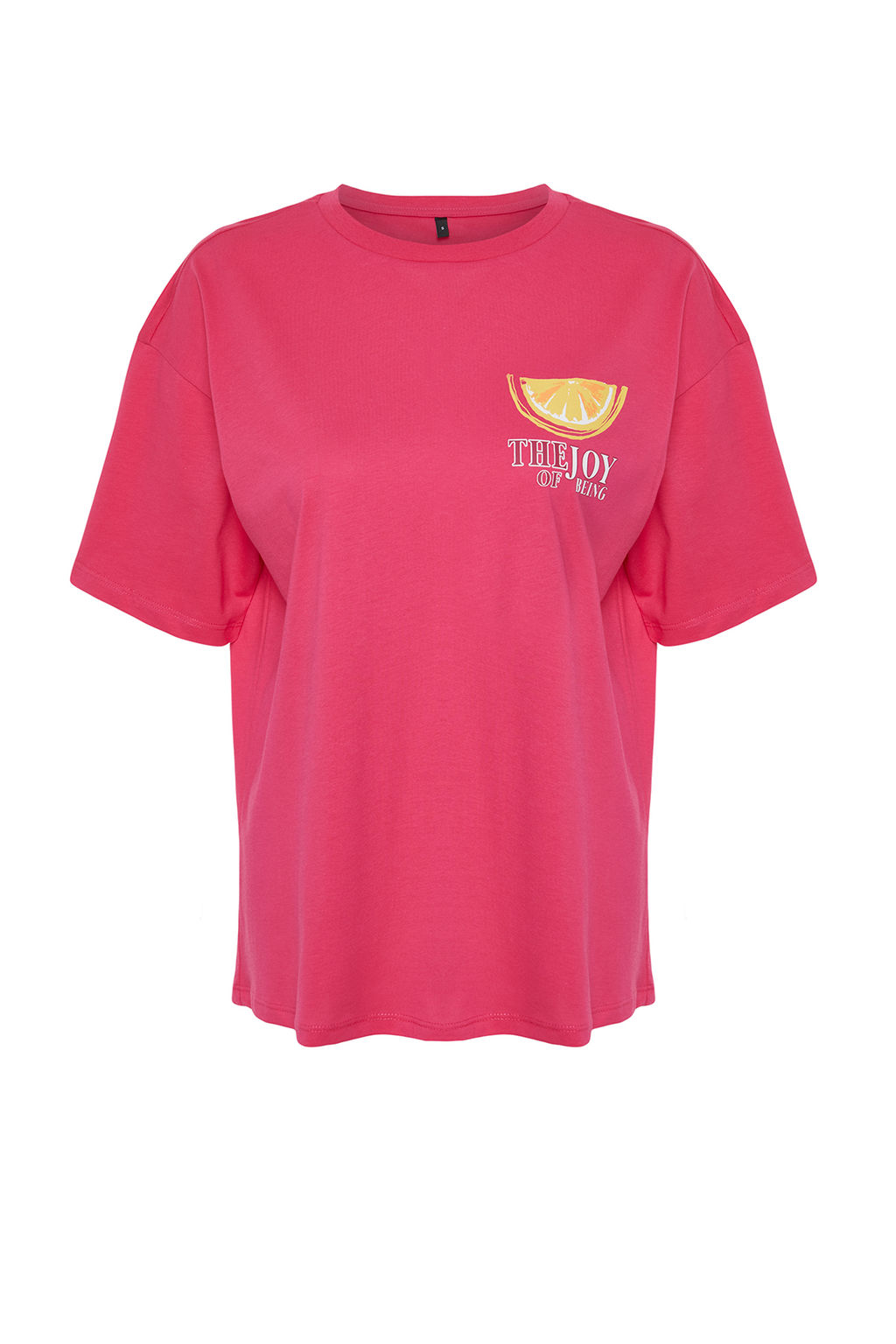 TRENDYOLMILLA Fusya Pembe %100 Pamuk S?rt ve On Bask?l? Oversize/Rahat Kesim Orme T-Shirt TWOSS24TS00233  фото 7