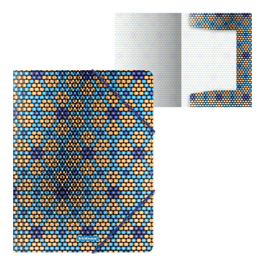 Цена за 4 шт. Папка на резинках пластиковая ErichKrause® Blue&Orange Beads, A4 (в пакете по 4 шт.)