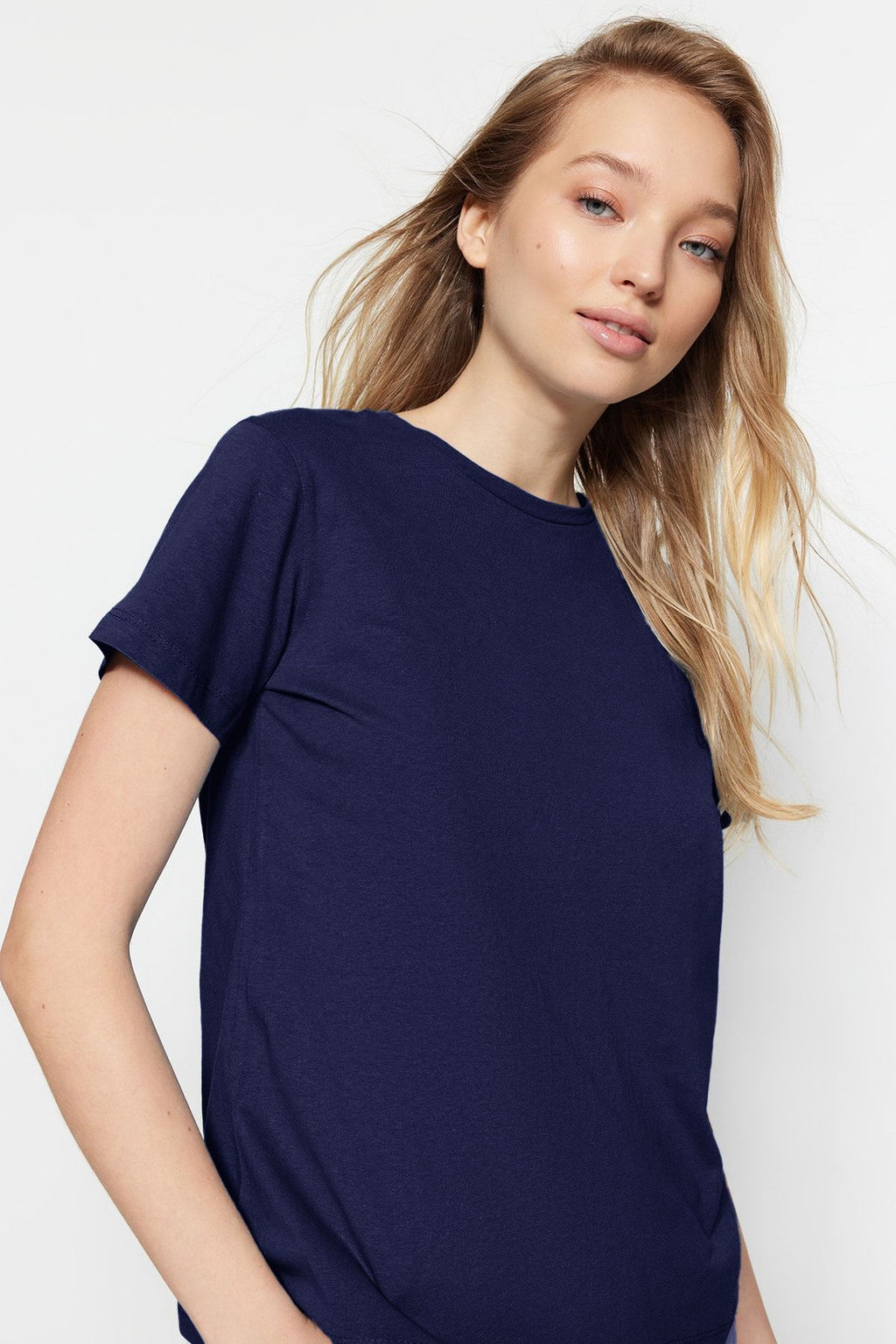 Bordo-Lacivert Basic %100 Pamuk Bisiklet Yaka 2li Paket Orme T-Shirt TWOSS20TS0141