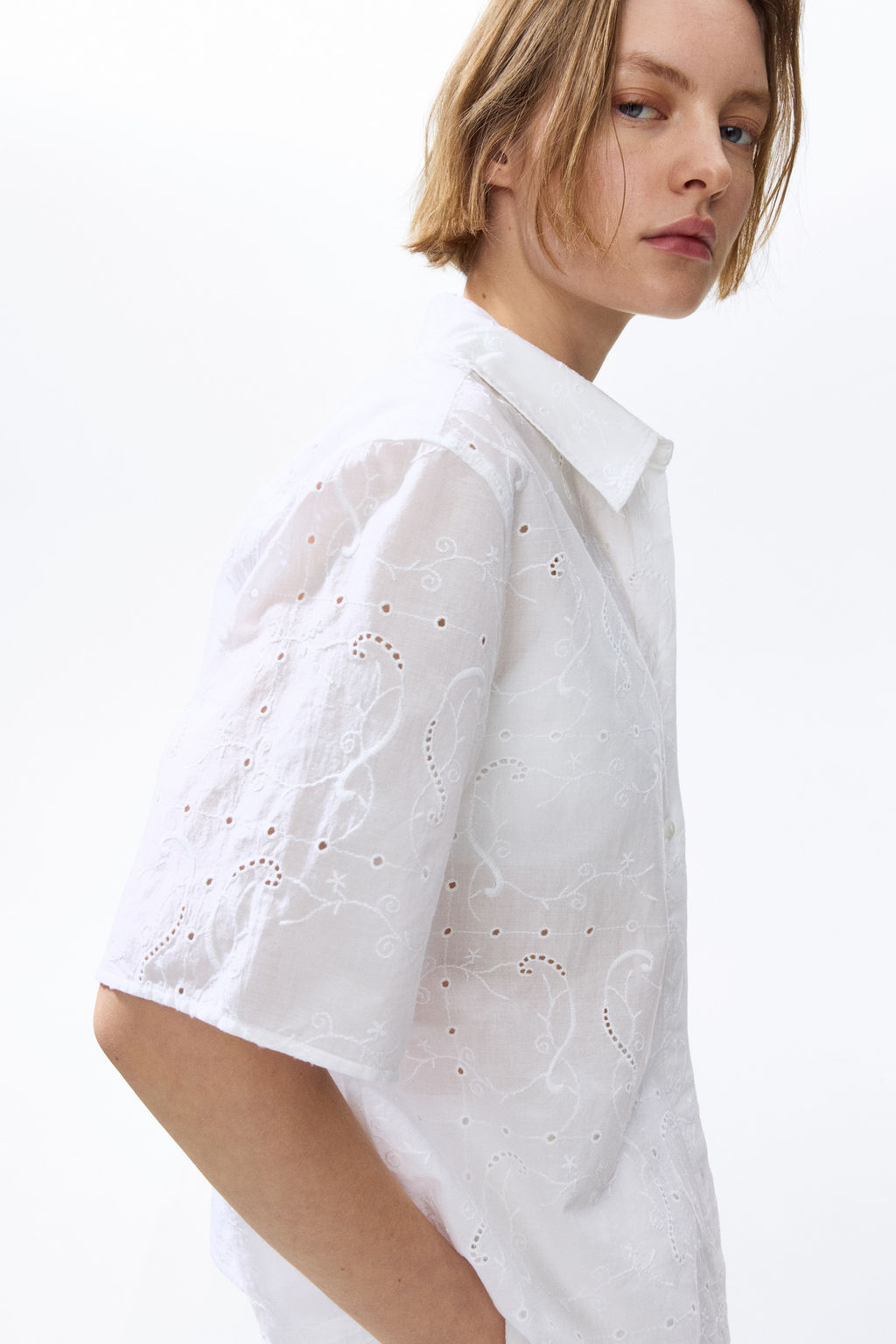 Oversized broderie anglaise shirt - H&m фото 7