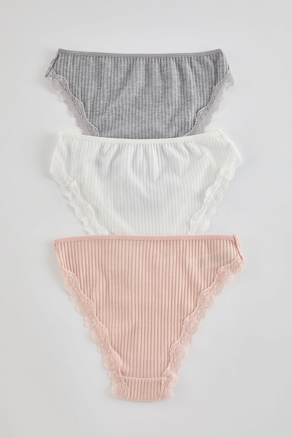 Trendyolmilla Gri-Cok Renkli 3lu Paket Fitilli Dantelli Klasik Orme Kulot THMAW25KU00015 фото 7