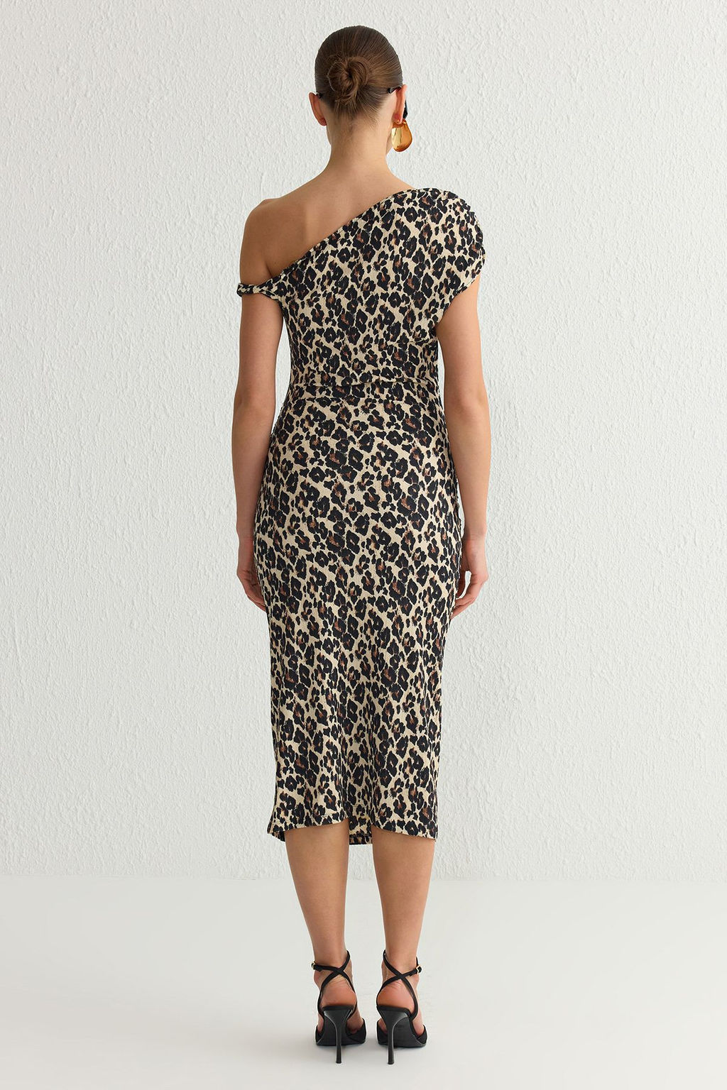 Cok Renkli Leopar Bask?l? Midi Abiye Gece Mezuniyet Elbisesi TPRSS25EL00117