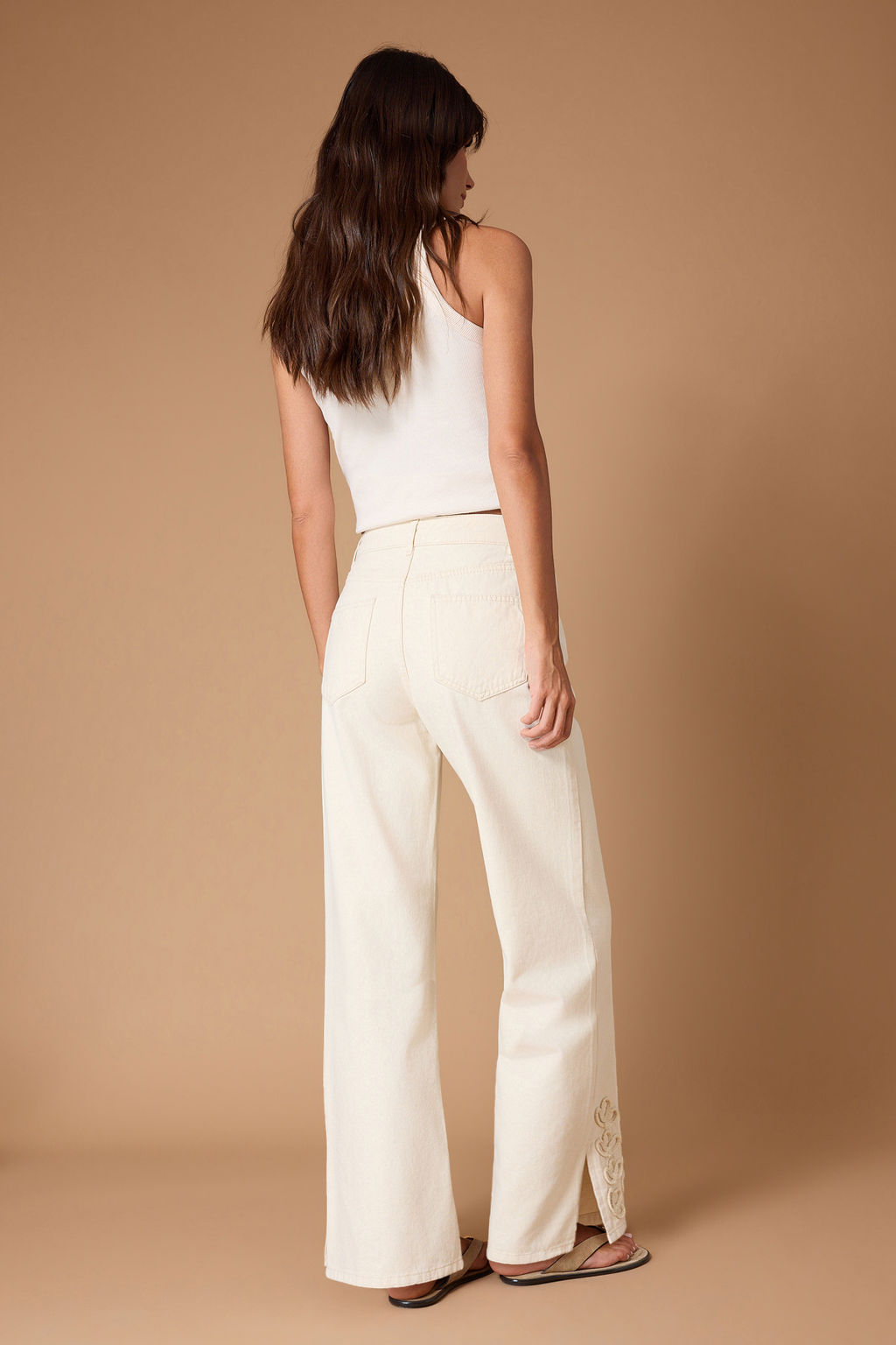 Ekru DOKUMLU %100 Pamuk Yuksek Bel Wide Leg Jeans TWOSS26JE00237 - Trendyolmilla фото 4