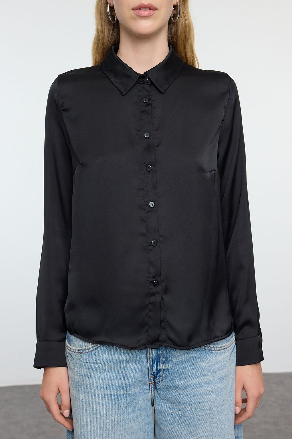 TRENDYOLMILLA Siyah Saten Kumas Regular Normal Kal?p Dokuma Gomlek TWOAW25GO00100  фото 7