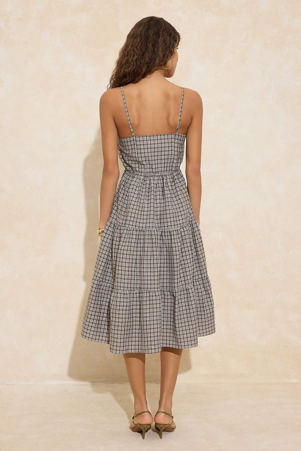 Haki Ekose/Kareli Baglama Detayl? Midi Dokuma Elbise TWOSS26EL00061