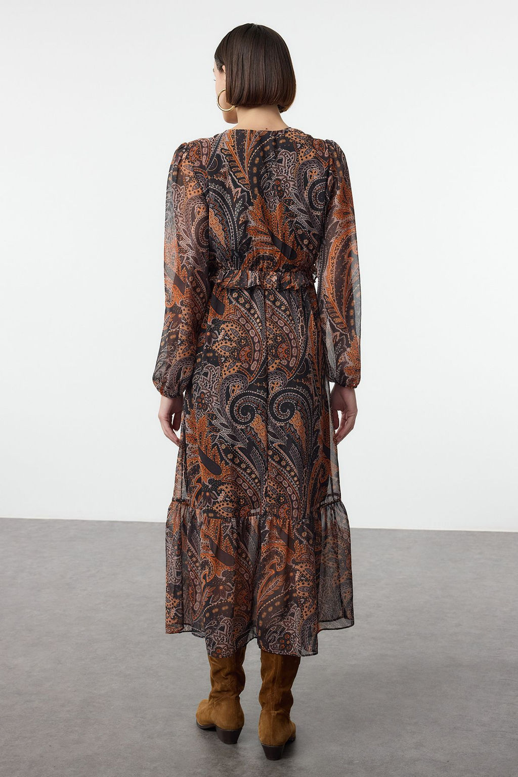 Trendyolmilla Siyah F?rf?rl? Midi Astarl? Sifon Midi Dokuma Elbise TWOAW25EL00336  фото 5