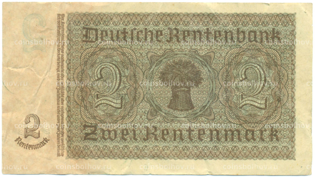 Банкнота 2 рентенмарки 1937 года Германия