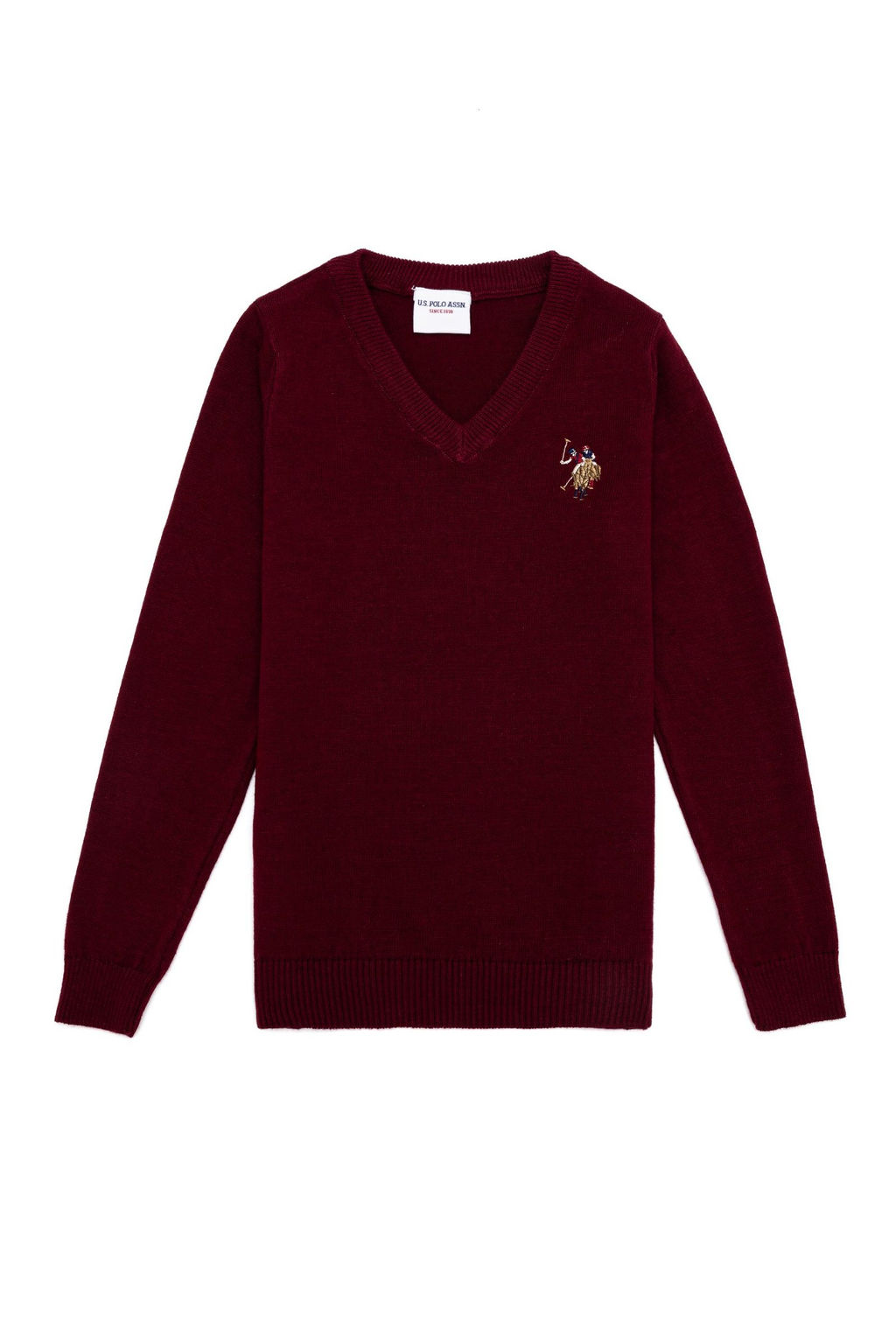 Бордовый трикотажный свитер с круглым вырезом для мальчика - U.s. polo assn фото 4