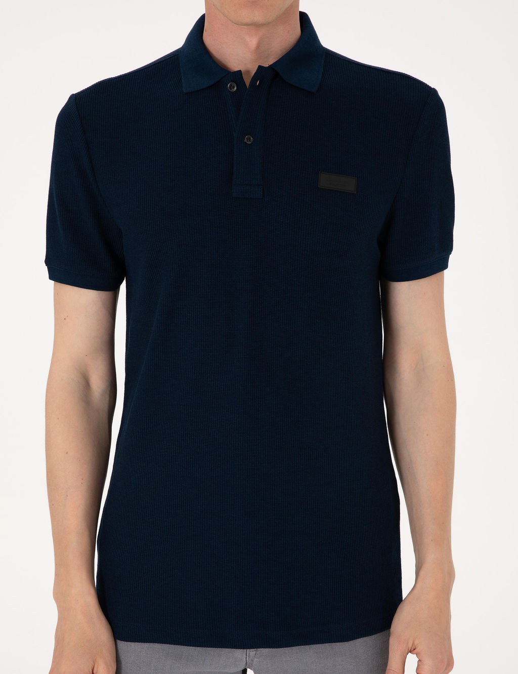 Lacivert Slim Fit _rme Dokulu Polo Yaka Ti__rt