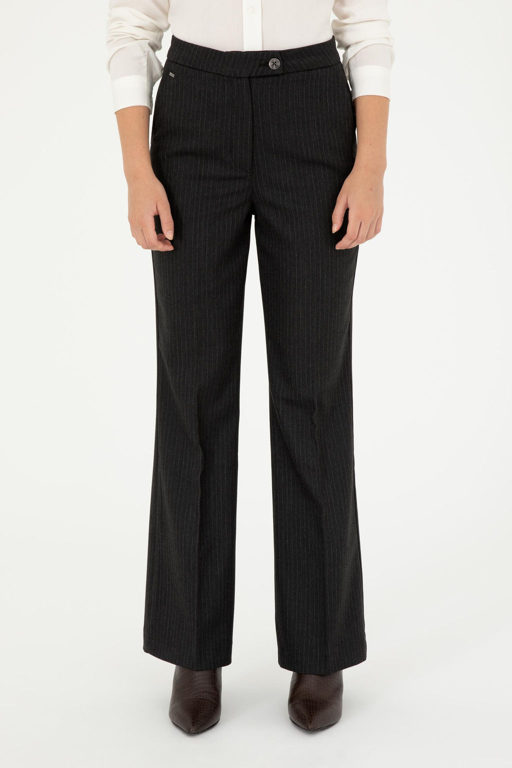 Kad_n Antrasit _izgili Slim Flare Fit Kanvas Pantolon