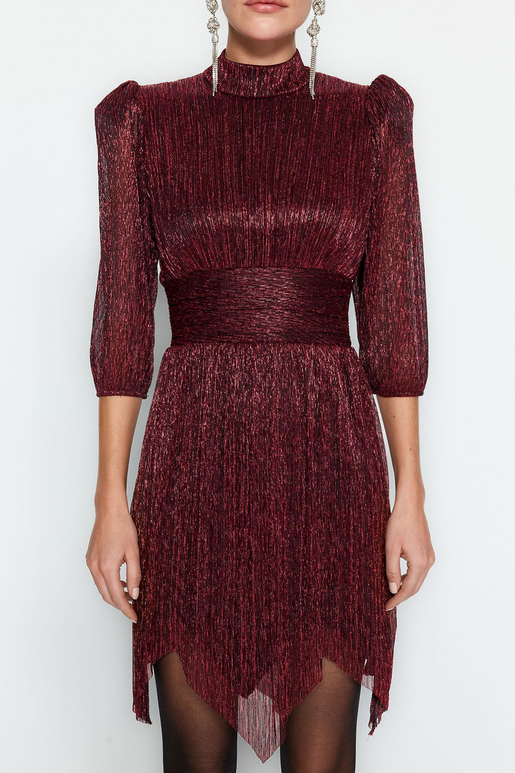 TRENDYOLMILLA Koyu Lacivert Par?lt?l? Orme K?sa S?k Abiye Elbise TPRAW23EL00304  фото 12