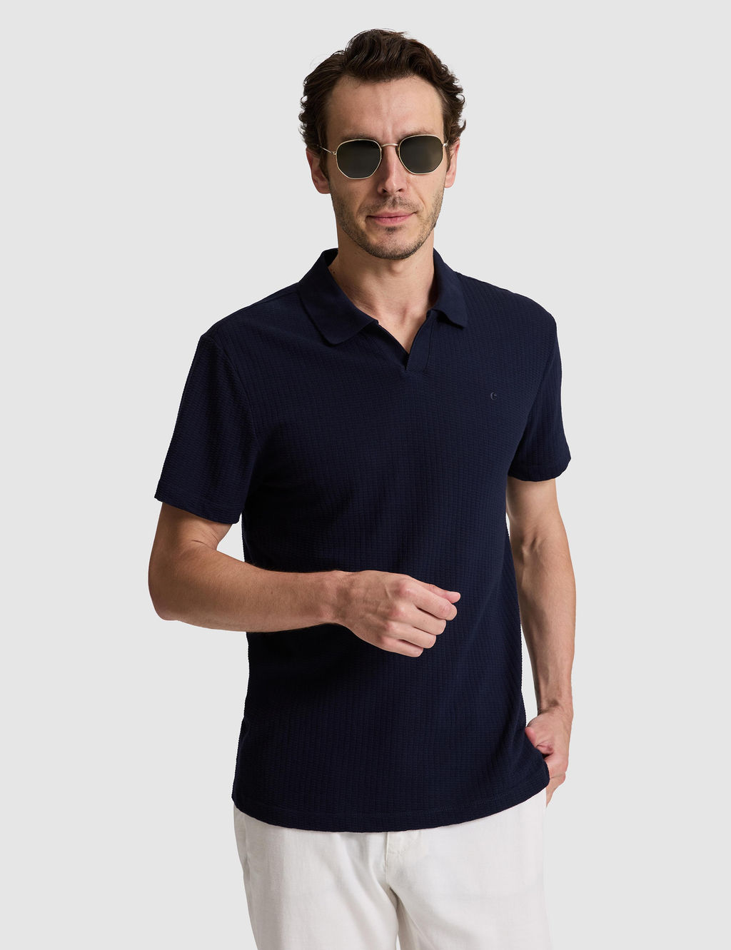 Lacivert Slim Fit %100 Pamuk Apa_ Yaka T-shirt
