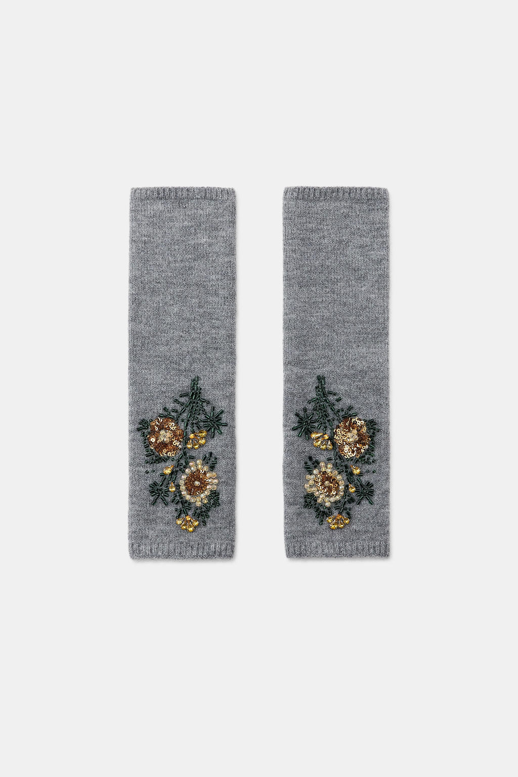 KNIT MITTENS WITH FLORAL EMBROIDERY AND BEADS