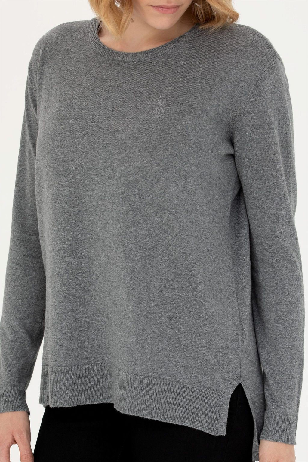Женский серый меланжевый базовый свитер с круглым вырезом Неожиданная скидка в корзине - U.s. polo assn фото 6