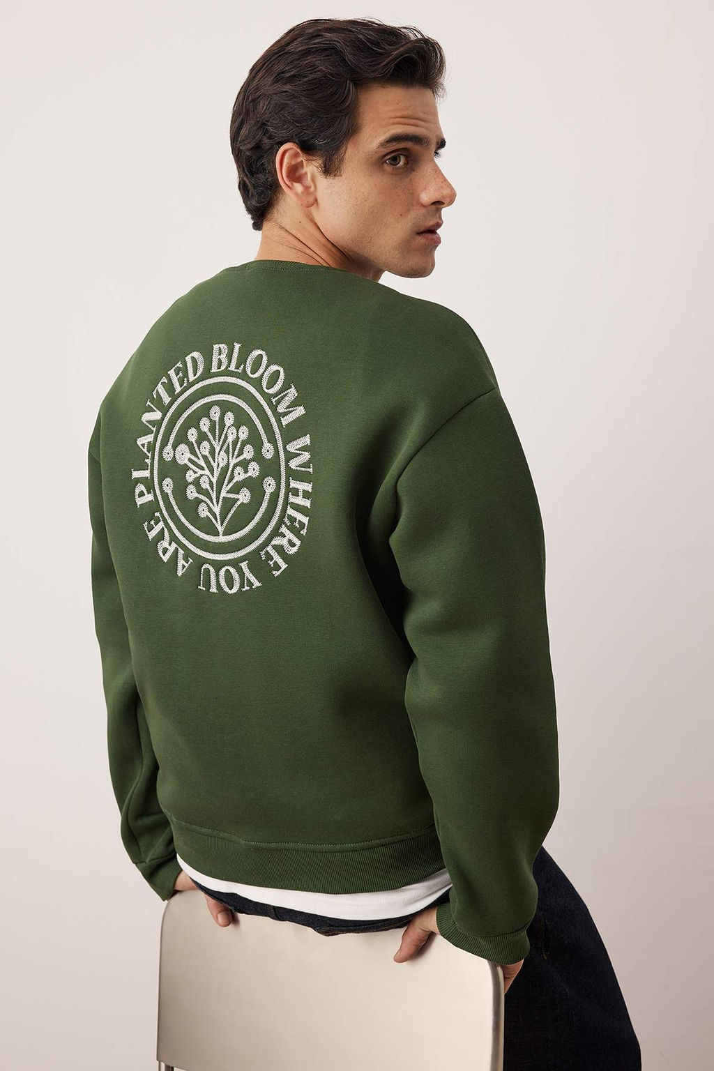 TRENDYOL MAN Kahverengi Oversize/Genis Kesim Cicek Nak?s Ici Polar/S?cak Tutan Pamuk Sweatshirt TMNAW24SW00012 - Trendyolmilla фото 63