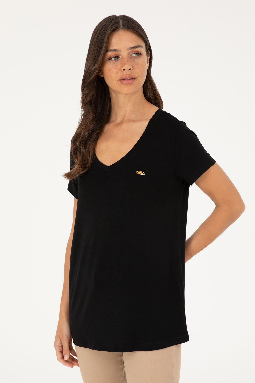 U. S. Polo Assn / Женская черная базовая футболка с v-образным вырезом - U.s. polo assn фото 8