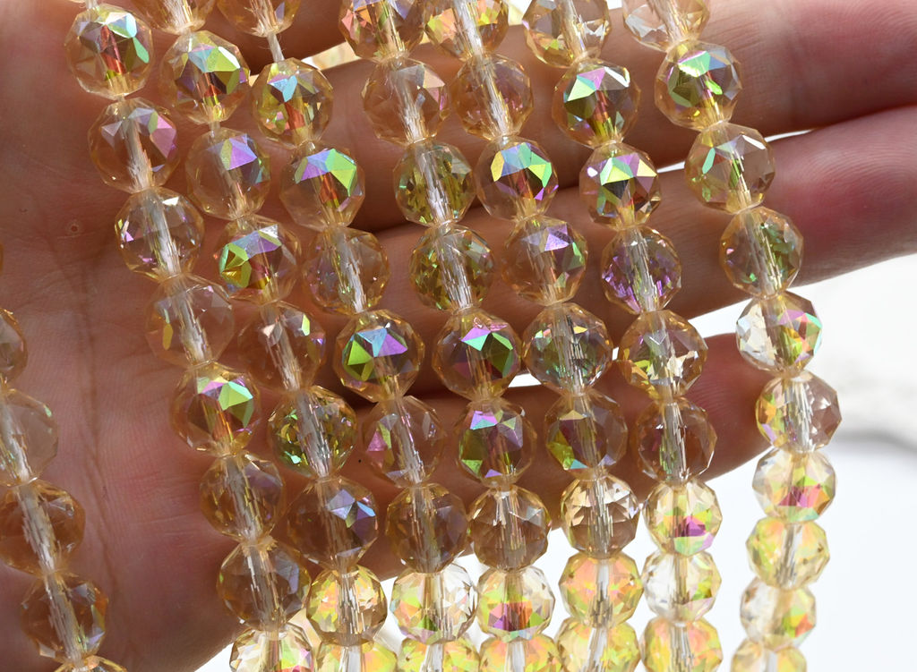 Бусины из циркона шарик с гранями 10мм цв.желтый хамелеон, 39см, 43 бусины Радуга камня