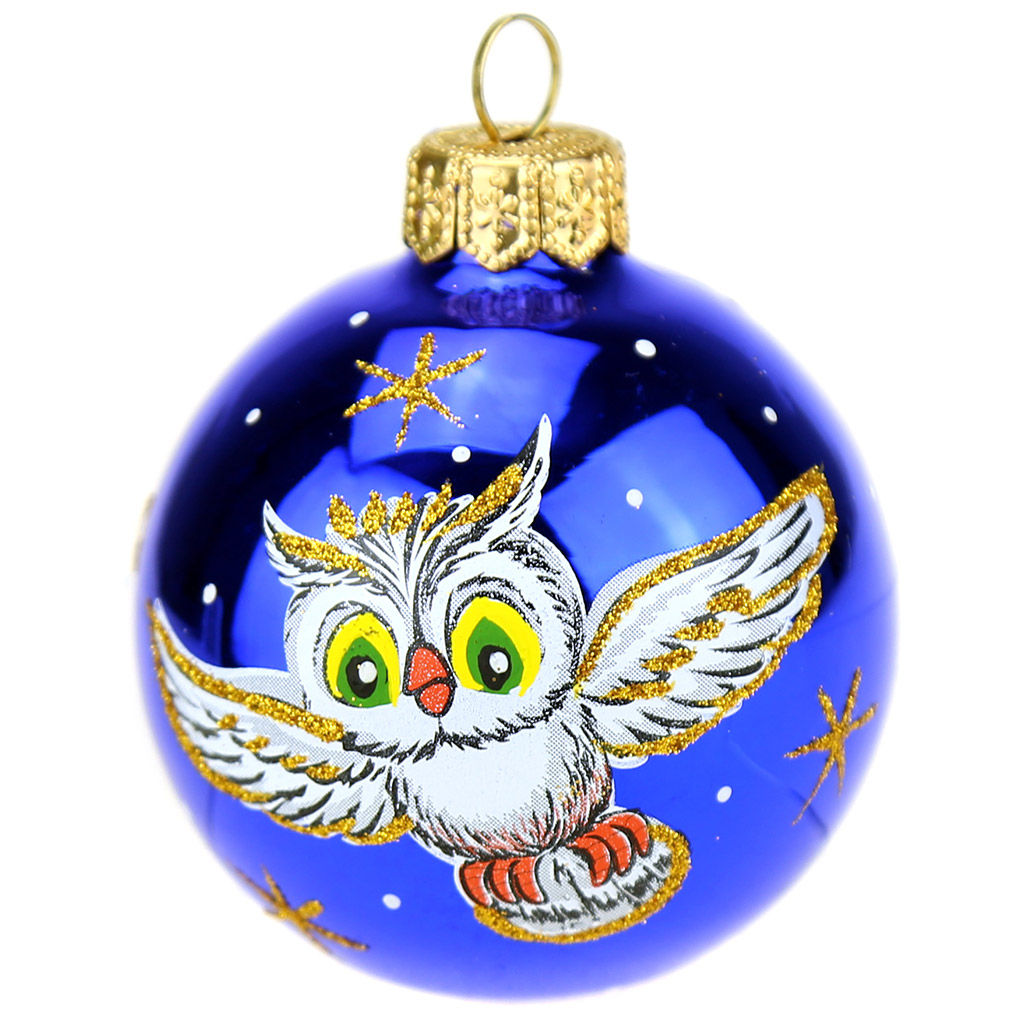 Елочная игрушка шар стеклянная Лесной д6см, ручная художественная роспись, красный/синий/зеленый, подарочная упаковка (Россия) - Домашняя мода фото 4