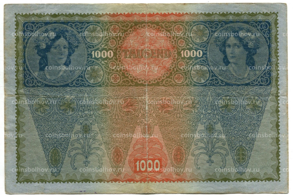 Банкнота 1000 крон 1902 года Австрия Надпечатка