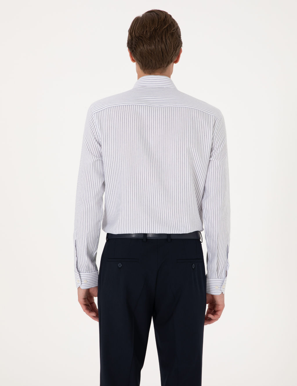 Mavi Slim Fit _izgili Uzun Kollu G_mlek