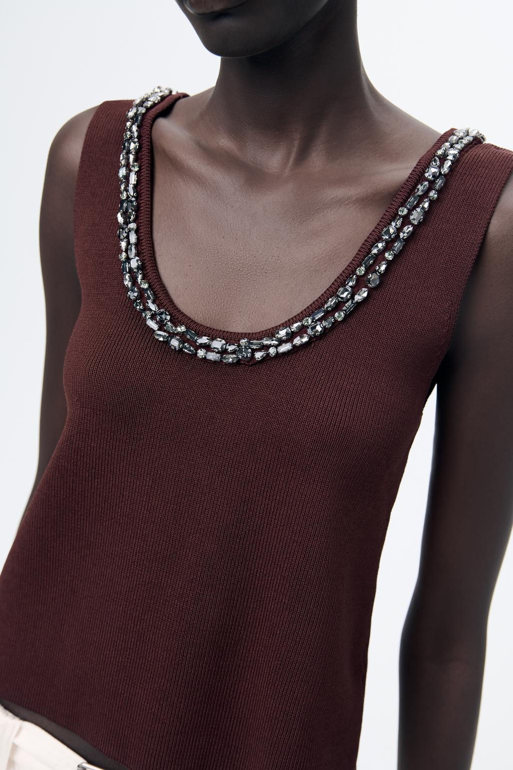 PLAIN KNIT TOP WITH RHINESTONE BEADS - Zara фото 2