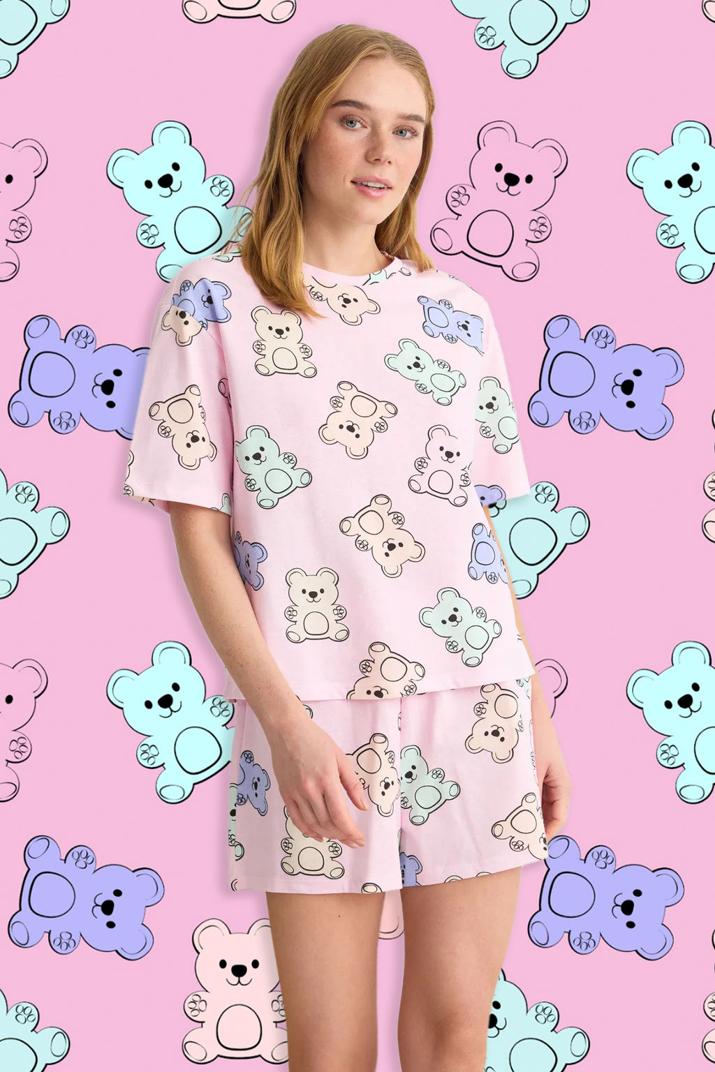 Trendyolmilla Ekru %100 Pamuklu Ay?c?kl? Sortlu Orme Pijama Tak?m? THMSS24PT00072
