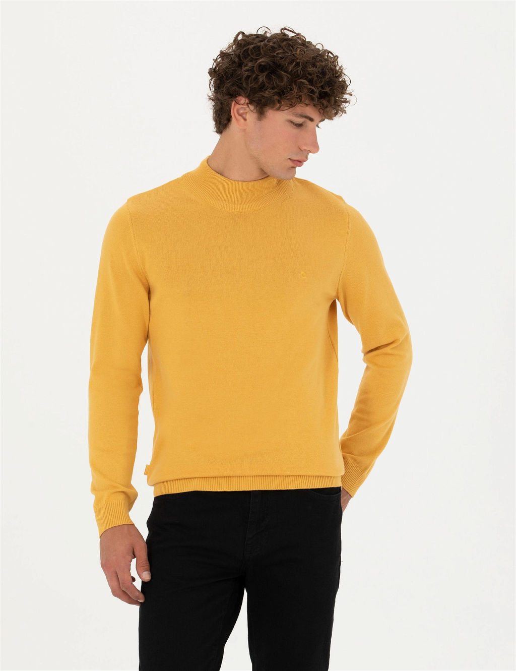 Hardal Slim Fit Yar_m Bal_k__ Yaka Basic Triko Kazak
