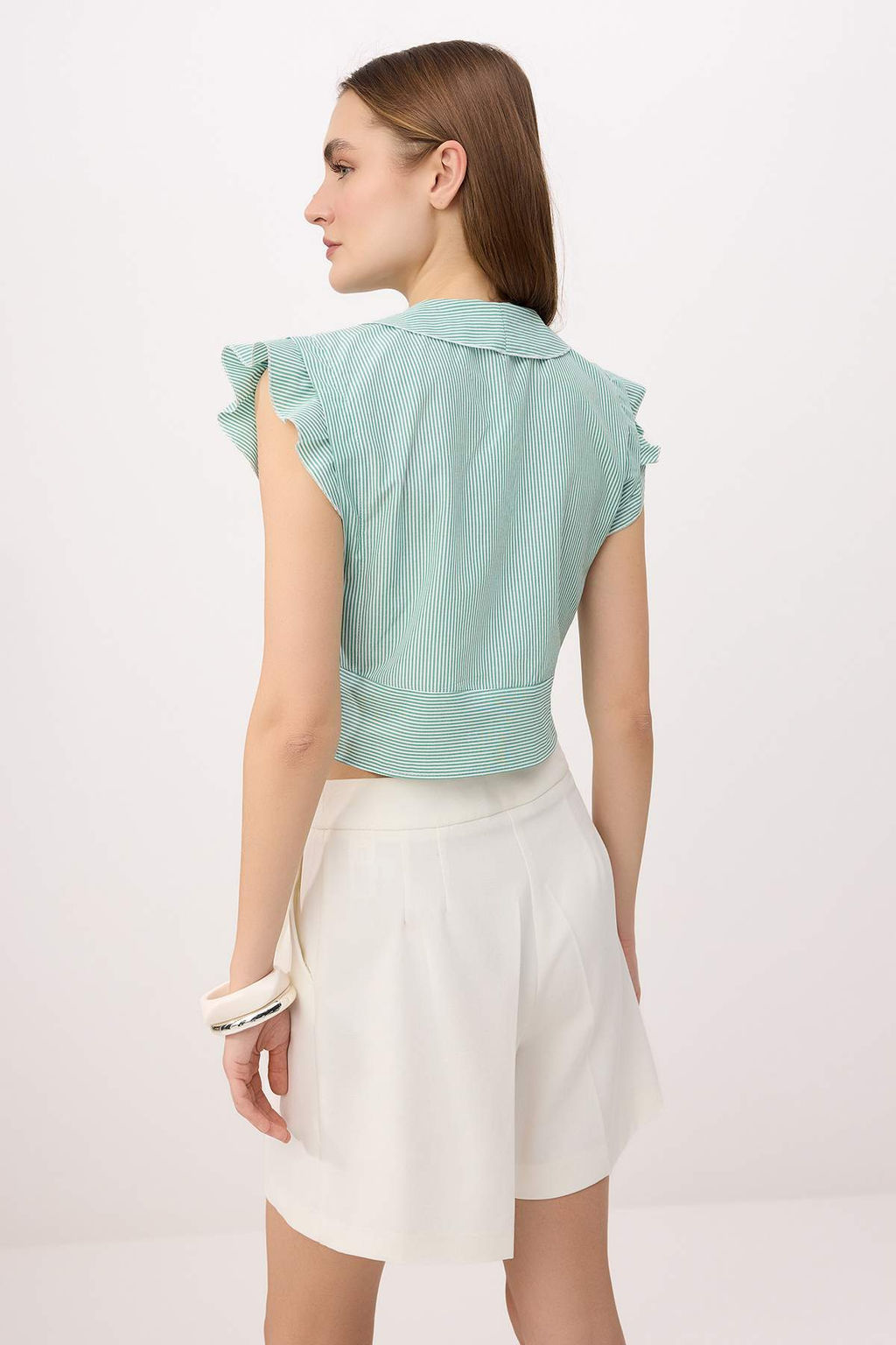 Trendyolmilla Mavi Cizgili Baglama Detayl? Dokuma Bluz TWOSS25BZ00424  фото 11