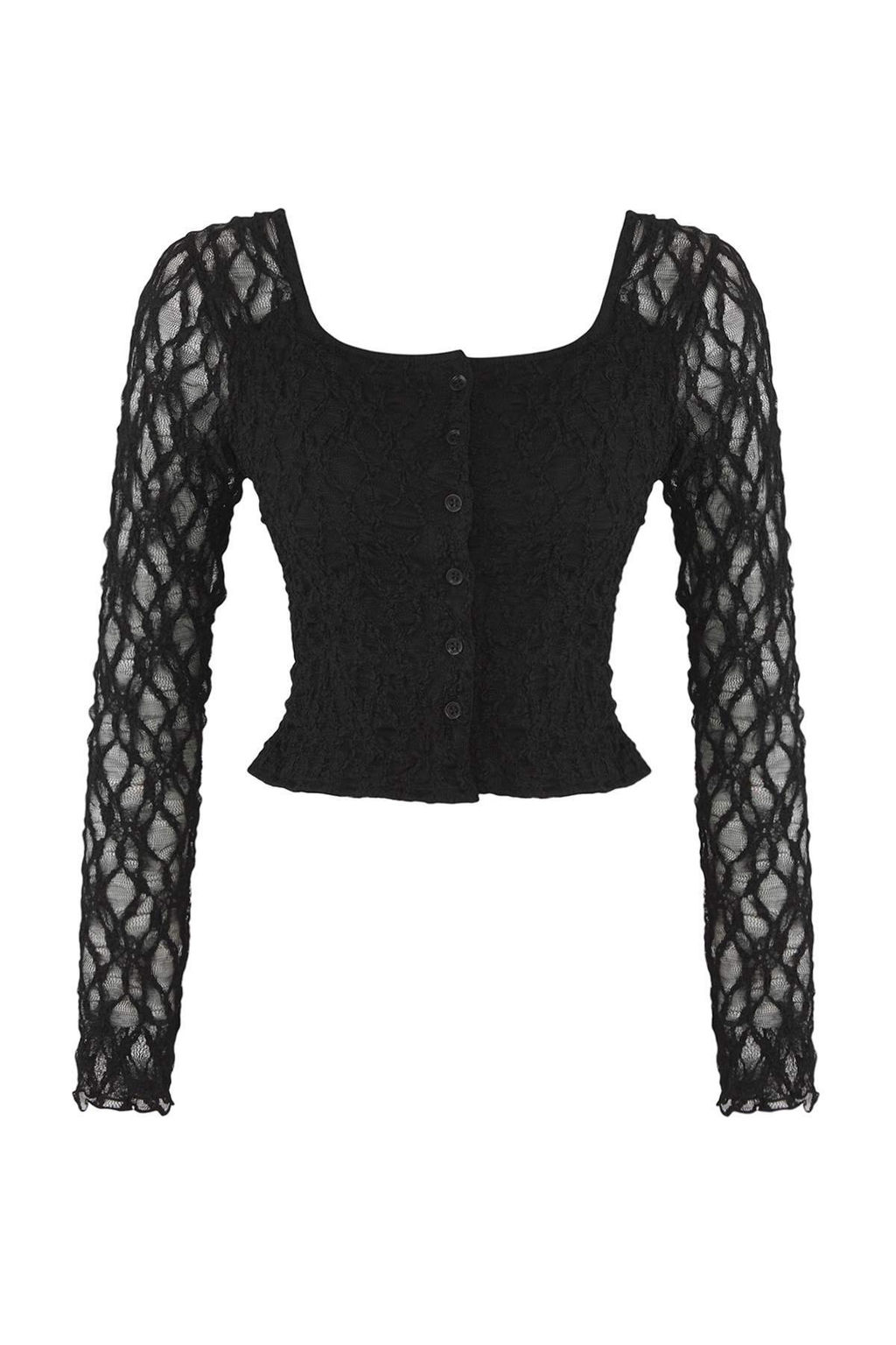 Teen Siyah Dugmeli Fitted/Vucuda Oturan Dantel Orme Bluz TWOAW26BZ00016