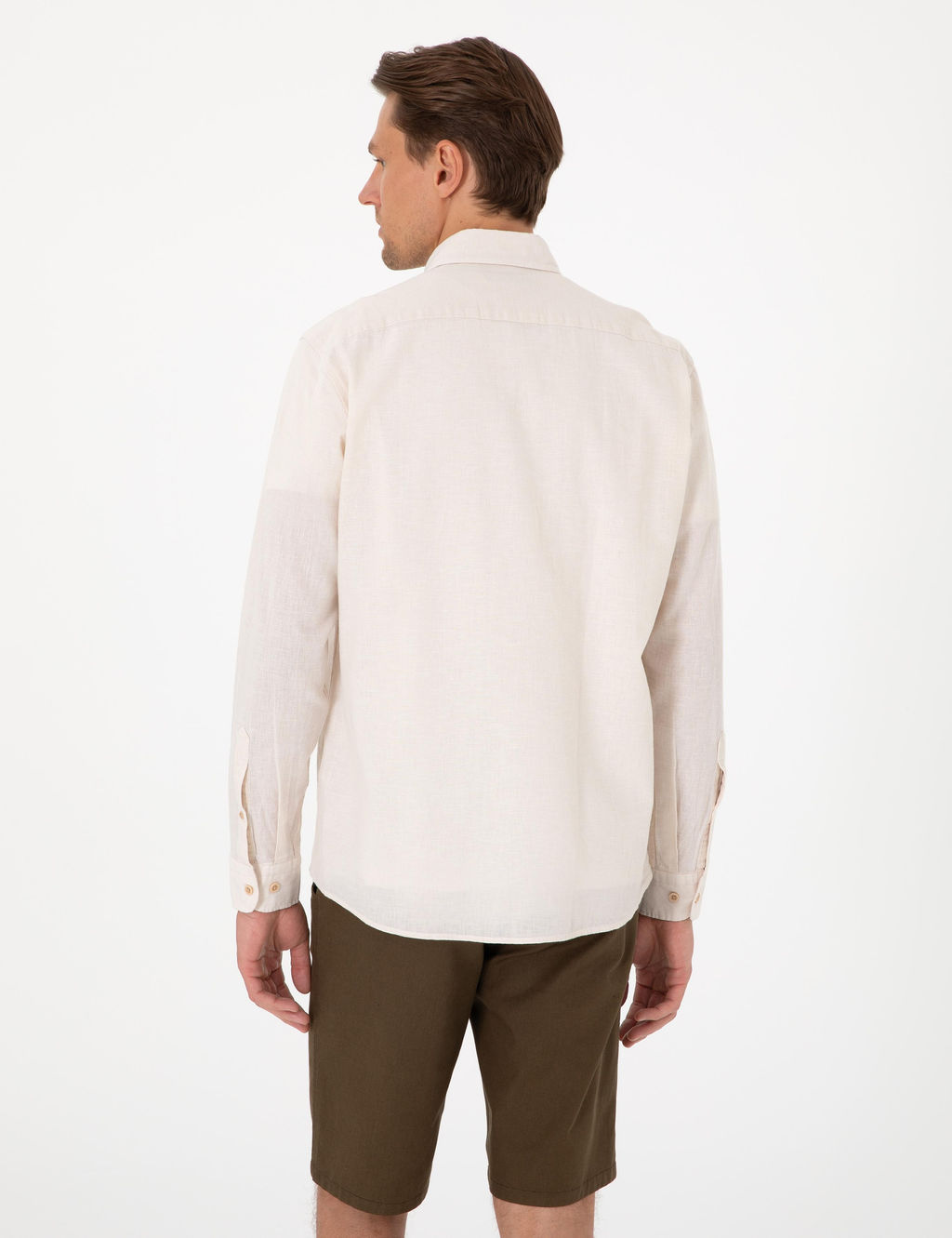 Рубашка Pierre Cardin Regular Fit бежевая с льном