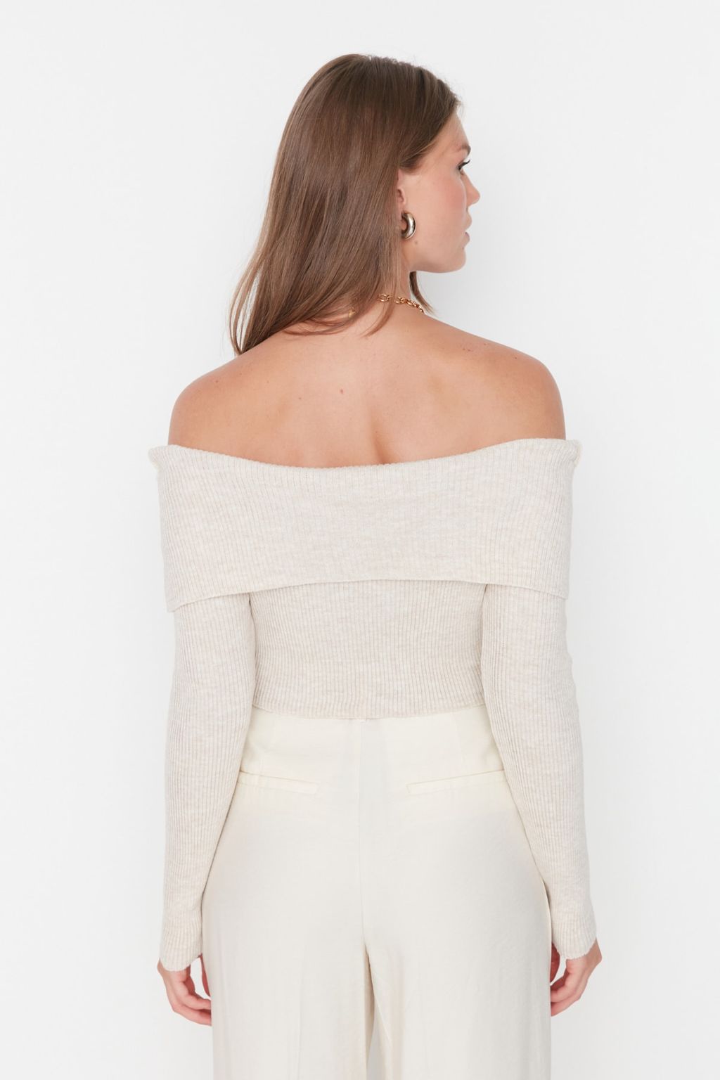 Tas Super Crop Carmen Yaka Triko Kazak TWOAW22KZ1897 - Trendyolmilla фото 5