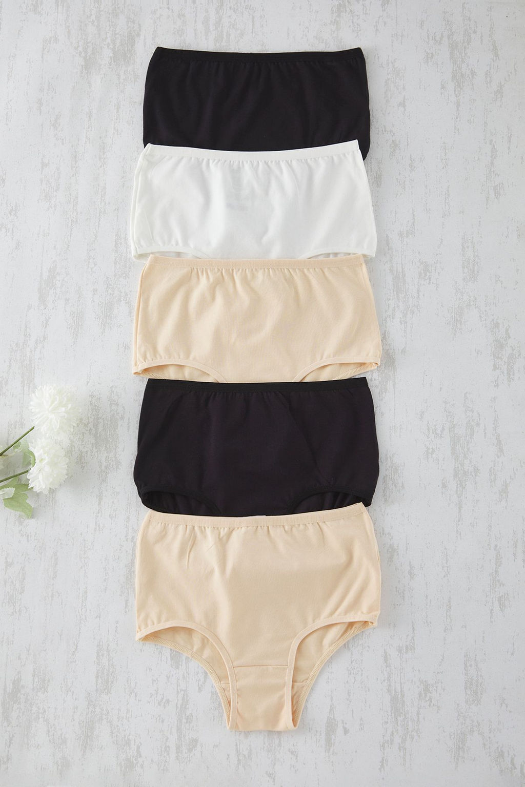 Siyah-Beyaz-Ten 5li Paket Pamuklu Yuksek Bel Klasik Orme Kulot THMSS25KU00030