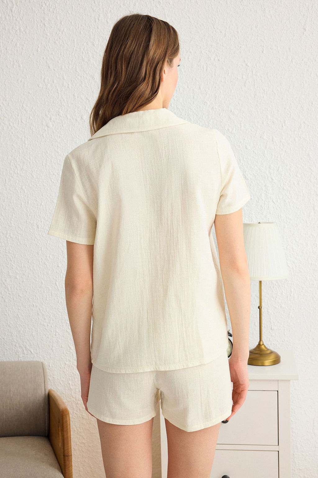 Trendyolmilla Lila %100 Pamuklu Papatya Nak?sl? Muslin Sortlu Dokuma Pijama Tak?m? THMSS25PT00032  фото 5