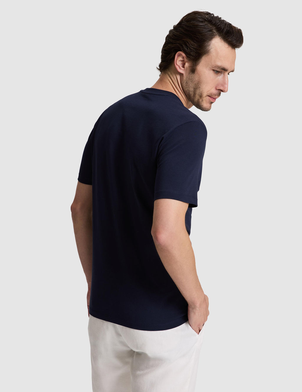 Lacivert Slim Fit Pamuk Kar___ml_ Bisiklet Yaka Basic T-shirt