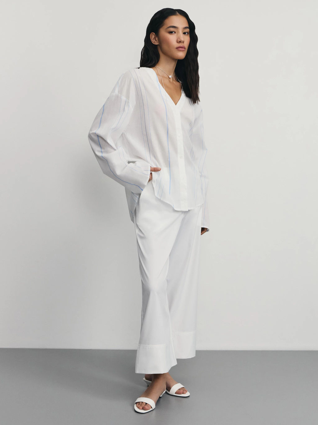 Блузка из хлопка в полоску / Zarina  фото 2