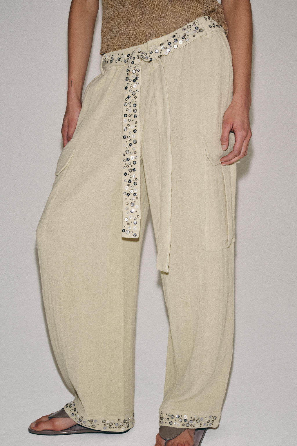 PANTAL?N CARGO LENTEJUELAS ZW COLLECTION / Khaki claro