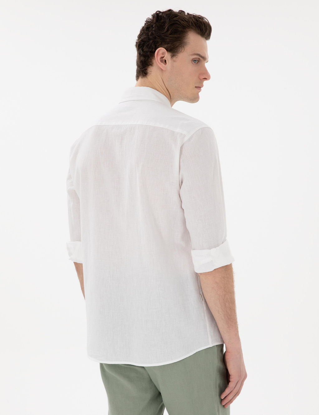Рубашка Pierre Cardin Regular Fit белая с льном