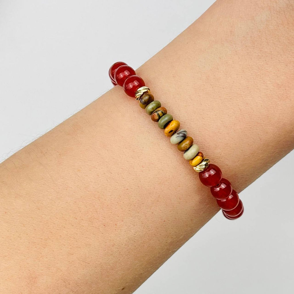 Браслет из Сердолика и Яшмы Мукаит 16 см + - Радуга самоцветов фото 2