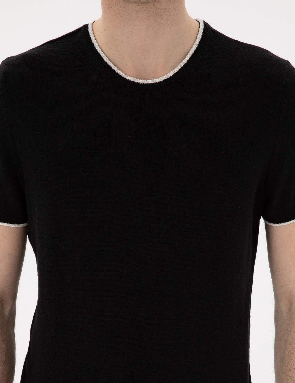 Siyah Slim Fit Bisiklet Yaka Triko Ti__rt - Pierre cardin фото 6